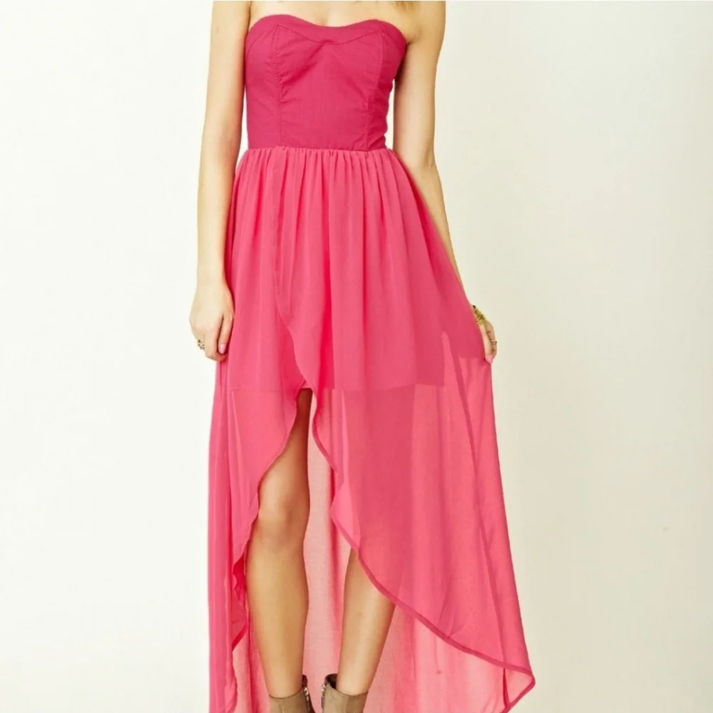 Keepsake the label medium strapless hot pink high low dress - Picture 1 of 9